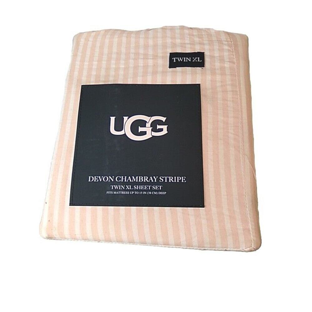 Ugg Devon Sheet‎ Set Navy Stripe Size Twin XL Devon Chambray Sunset Stripe-NEW
